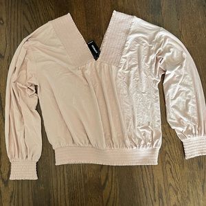Express long sleeve sexy double V neck top pale pink size M